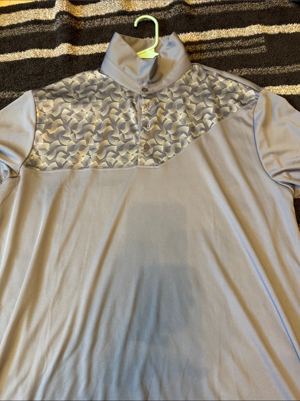 Men's Purple Short-Sleeve Polo with Patterned Yoke